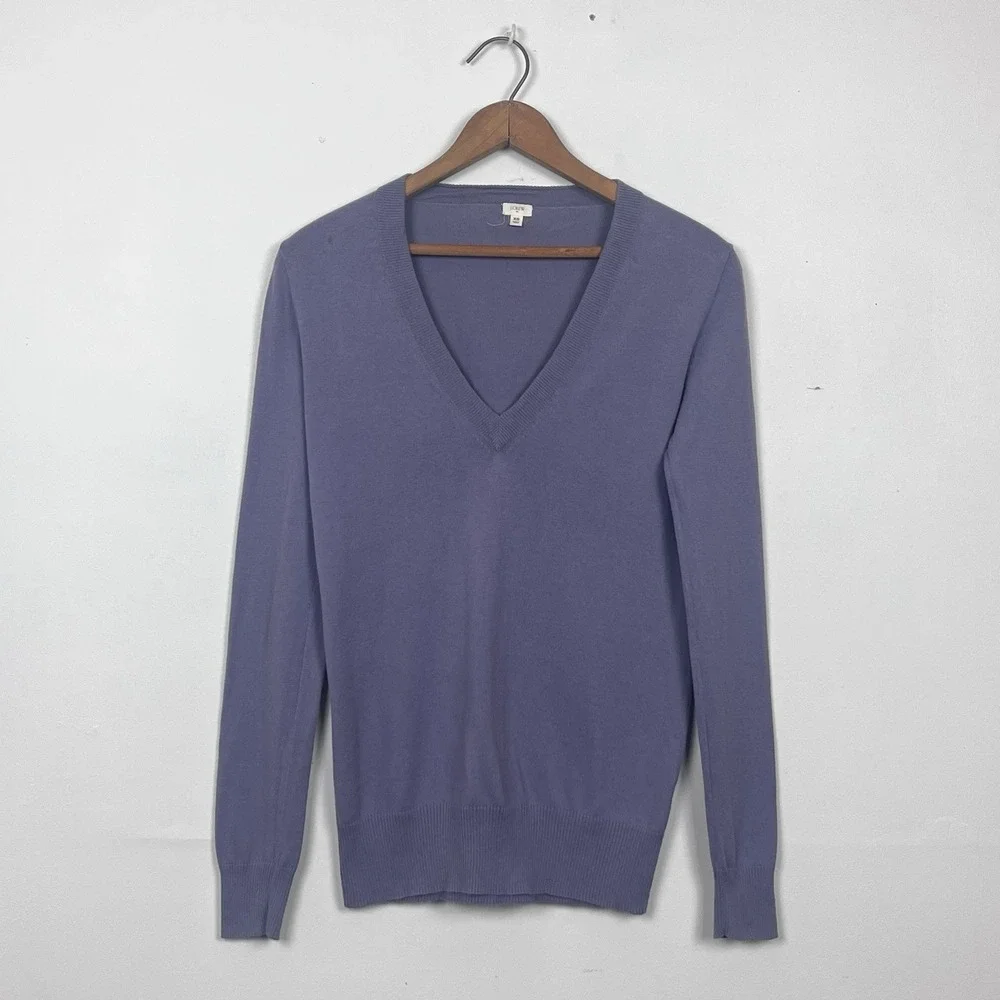 J.Crew‎ Womens XS Purple V-Neck 100% Cotton Knit Pullover Sweater